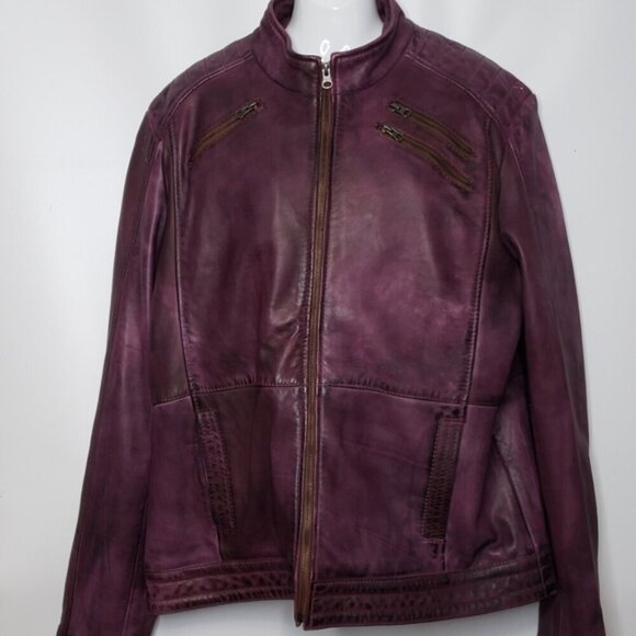 Pelle Lambskin Leather Jacket Coat Purple Wine Men's 4XL Moto - Picture 2 of 15